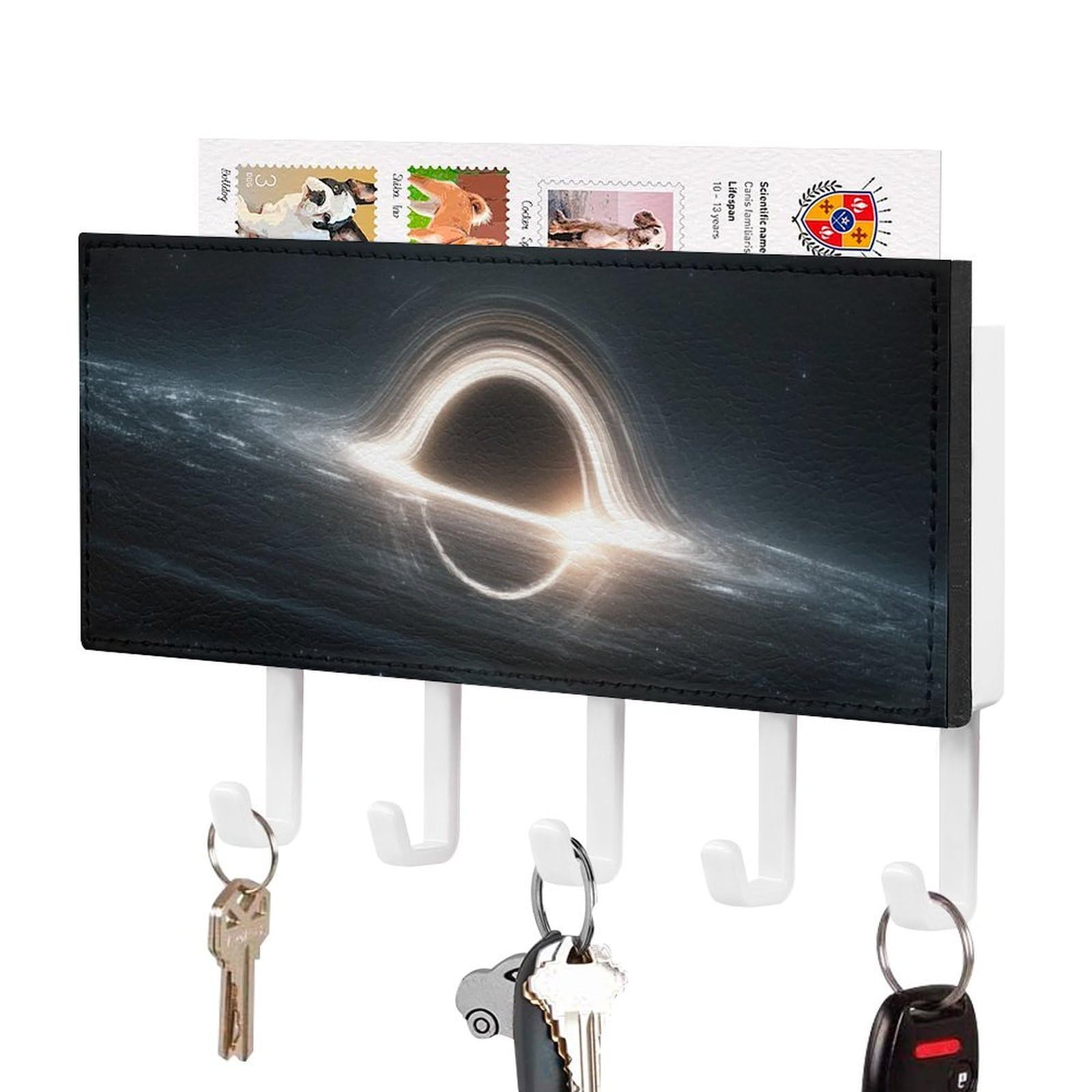 Jubonexis The Black Hole in Space Wall Mount with 5 Hooks Acrylic Key Rack for Home Office Entryway