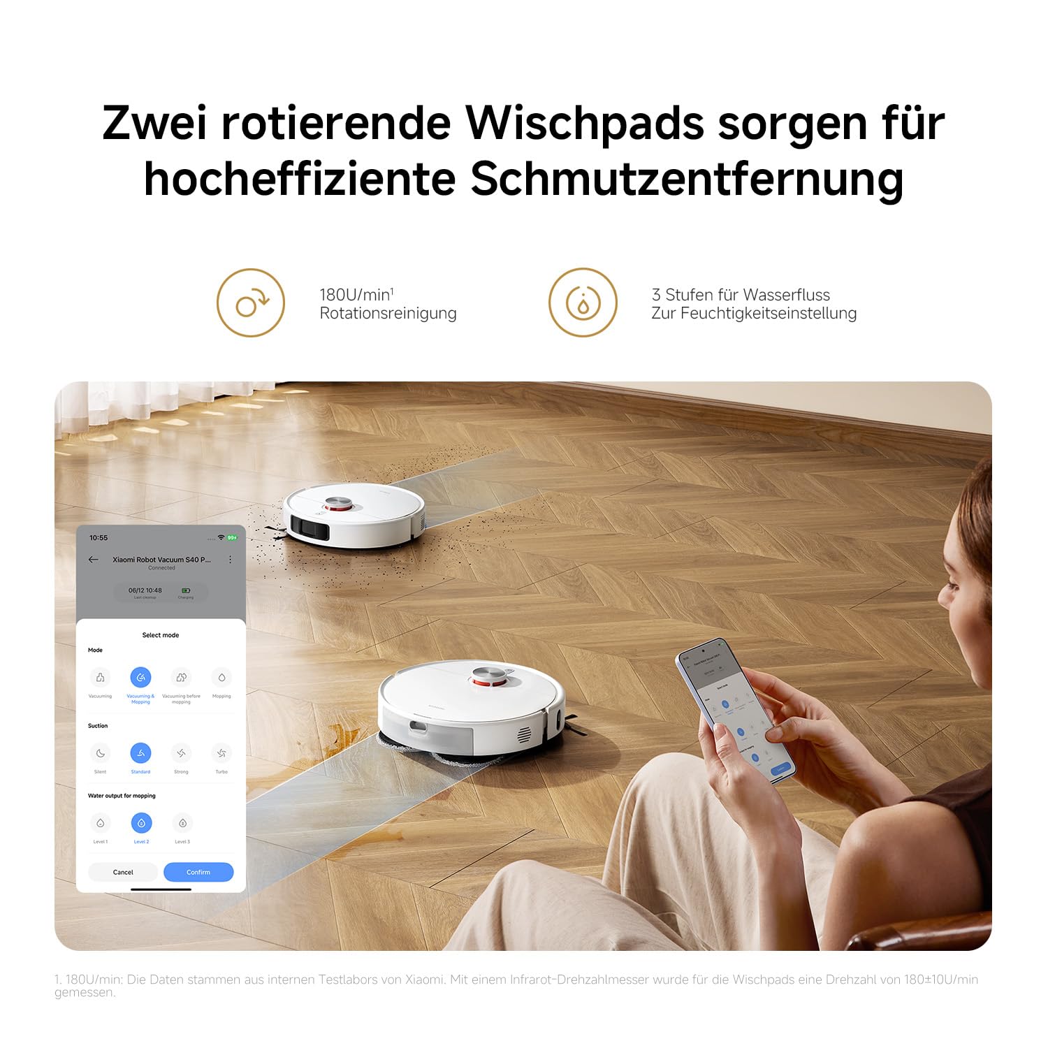 XIAOMI Vacuum S40 Pro, intelligenter Roboterstaubsauger und Mopp, selbstdehnende Seitenbürsten, Saugleistung von 15000 Pa, Hartboden und Teppich, Fernbedienung über App