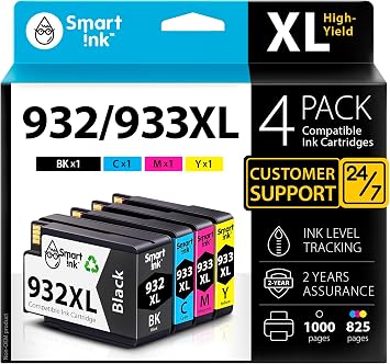استبدال خرطوشة الحبر المتوافقة مع Smart Ink لطابعات HP 932XL 933XL 932XL 933 XL 4 Combo Pack XL باللون الأسود والسماوي والأصفر الأرجواني للاستخدام مع طابعات HP Officejet 6100 6600 6700 7110 7510 7610 7612 7620