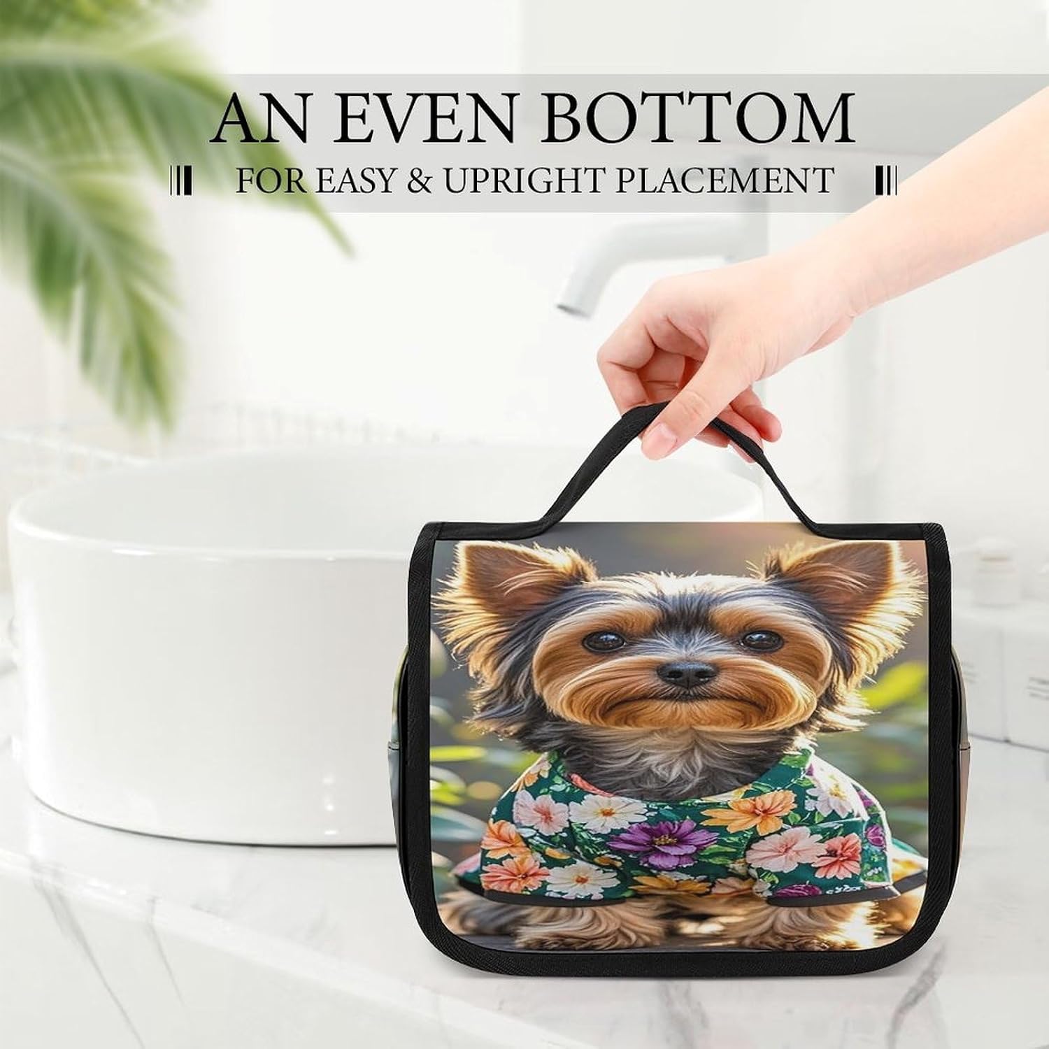 Yorkie Floral Wash Bag Portable Makeup Pouch image 3