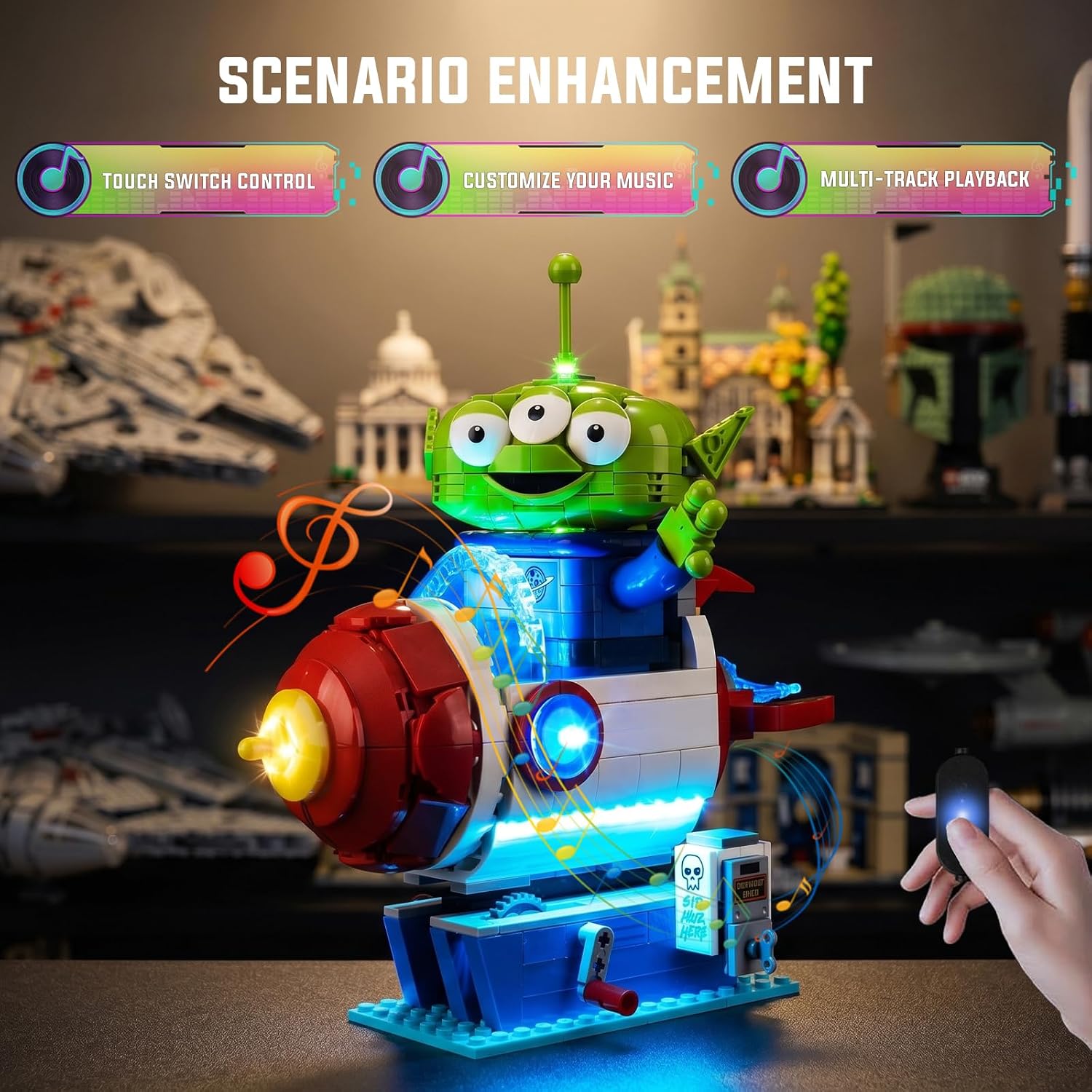 Nitemode Sound & Light Kit Compatible with Lego Alien with Pizza Planet Rocket Ride 43307 Building Set | Upgraded Selectable Thematic Sound & Light Effects (NOT Included 43307 Set)
