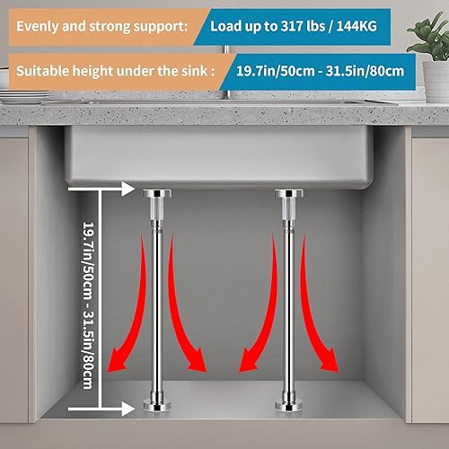 Miniatura 3 de 2 soportes de fregadero ajustables para montaje inferior, soporte de fregadero de acero inoxidable, sistema de instalación y reparación sin taladros