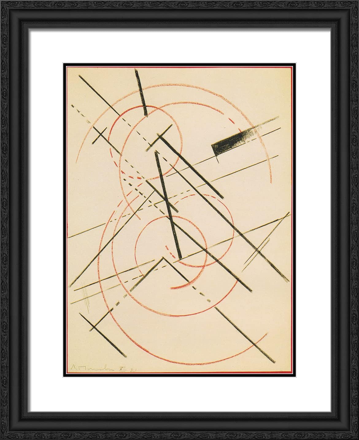 ArtDirect Popova, Lyubov 20x24 Gold Ornate Framed Art Print with Double Matting Titled: Lineare Composition