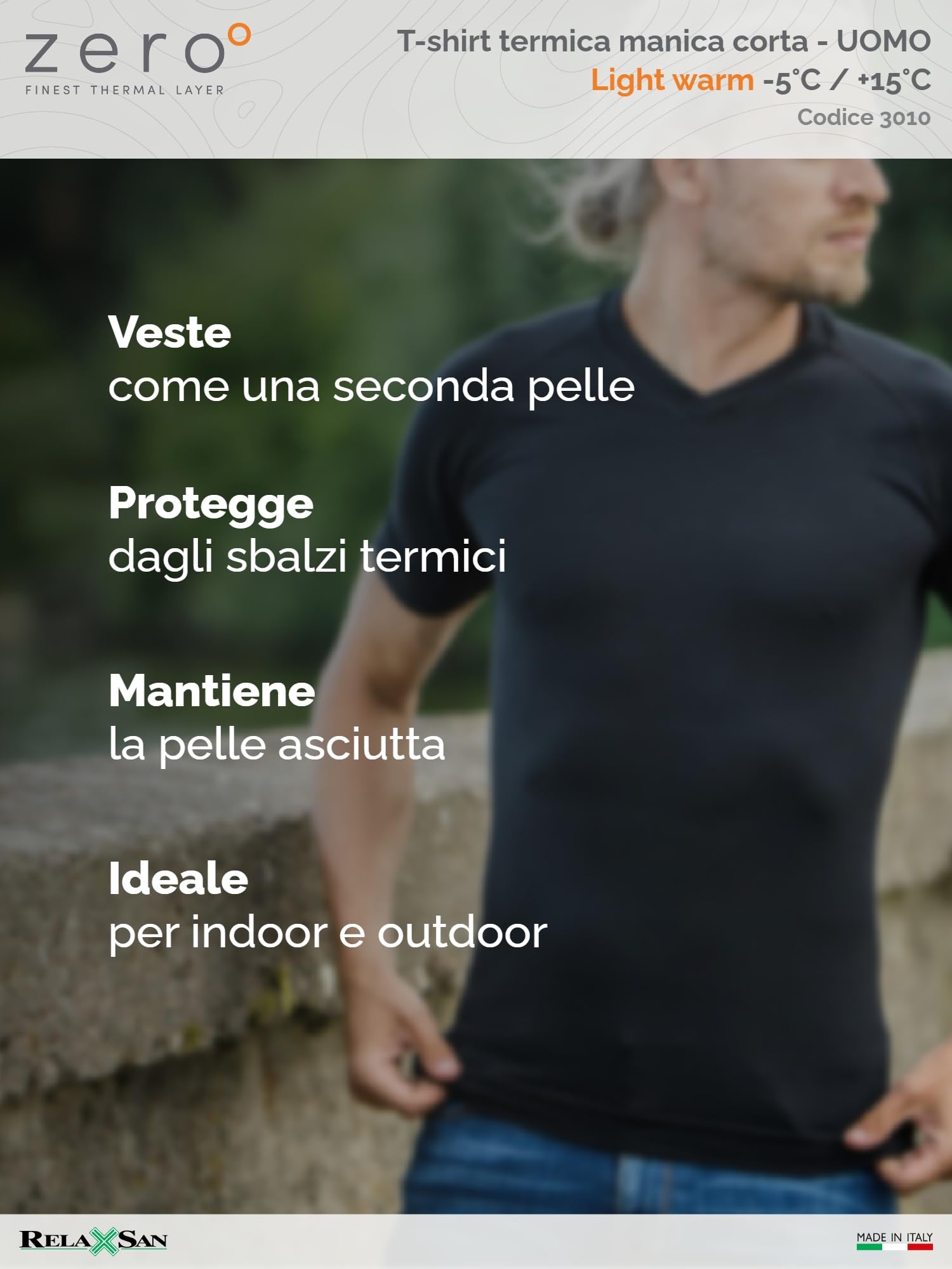 Relaxsan Zero Maglia Termica Uomo Manica Corta, con Lana Merino, Made in Italy, cod. 3010