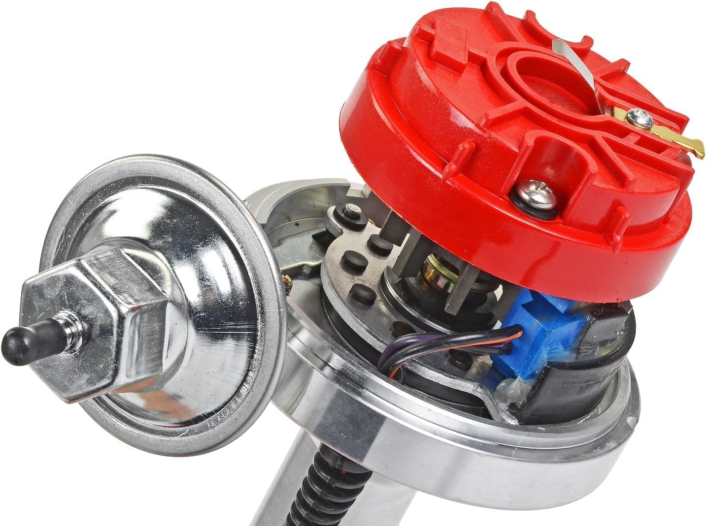 JEGS SSR-II Pro Series Distributor | Fits Small And Big Block Chevy V8 Engines | .500in.Diameter Steel Gear | Red Small Diameter Cap | Requires CD Ignition Box | Vacuum Advance