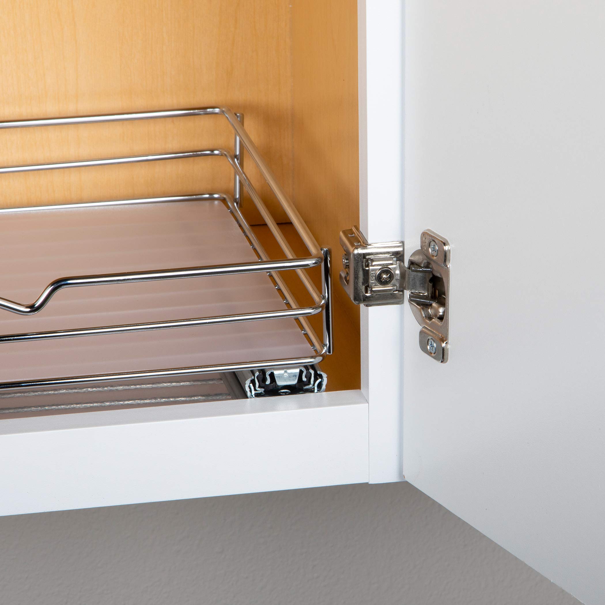 HOLDN’ STORAGE Ausziehbarer Schrank-Organizer für Gewürze und Dosen, robust, ausziehbares Gewürzregal, Schrankregal für Dosen, Geschirr usw., 36,51 cm B x 26,67 cm T x 7 cm H, verchromt