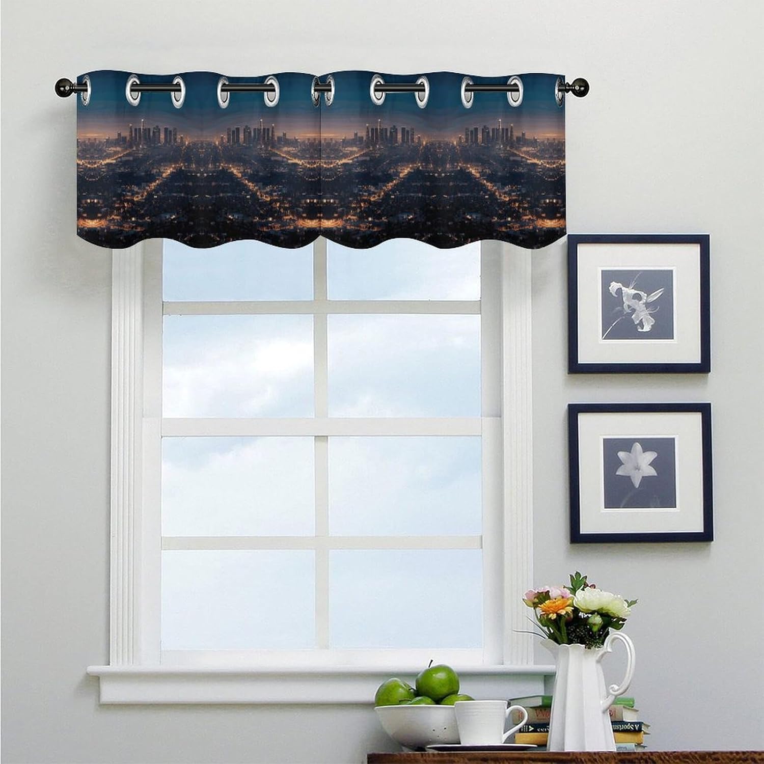Small Window Curtains, Los Angeles Skyline Printed Mini Window Curtains Valance, Pocket Window Curtains are Suitable for Homes, Offices, Farmhouses, and Restaurants