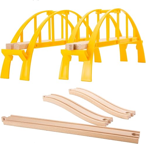 ORBRIUM Puente de arco de doble tramo súper largo de casi 5 pies de largo para vías de tren de madera de ferrocarril de madera, compatible con
