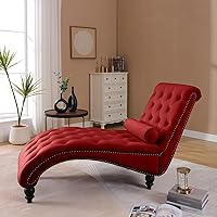 Vista 8 de Moderna tumbona de terciopelo para interiores con ribete de cabeza de clavo, sillón sin brazos con botones para interior con almohada lumbar y 4