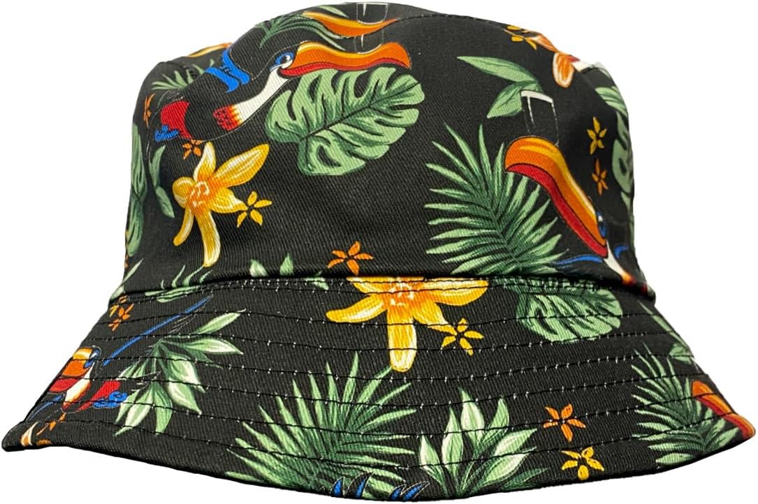 Guinness Black Toucan Reversible Hawaiian Sun Bucket Hat, Black, One Size
