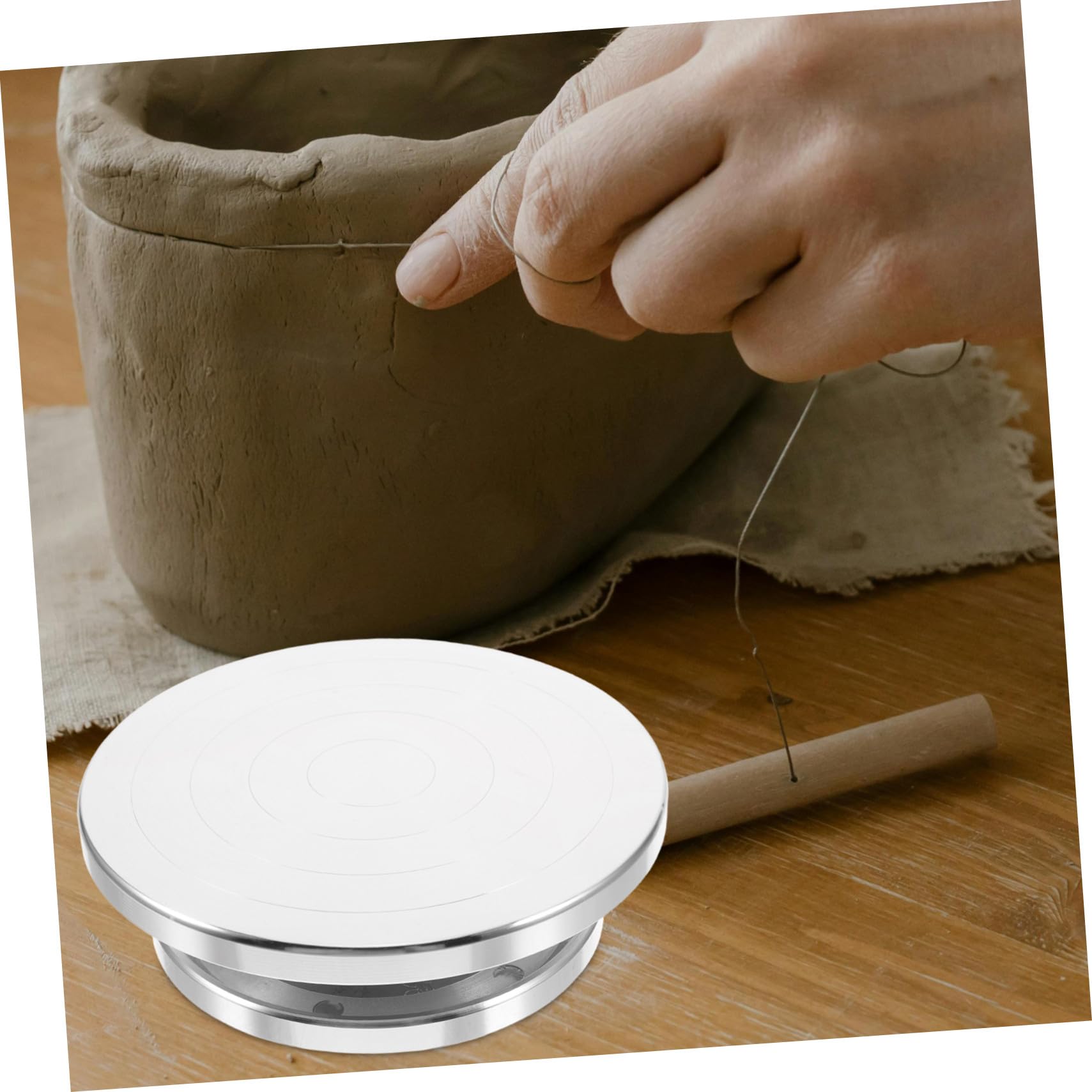 Plato Giratorio de Arcilla de Aluminio de Base Rotatoria Estable con Rodamiento y Anillo Antideslizante Doble Cara para Escultura y Cerámica Manual