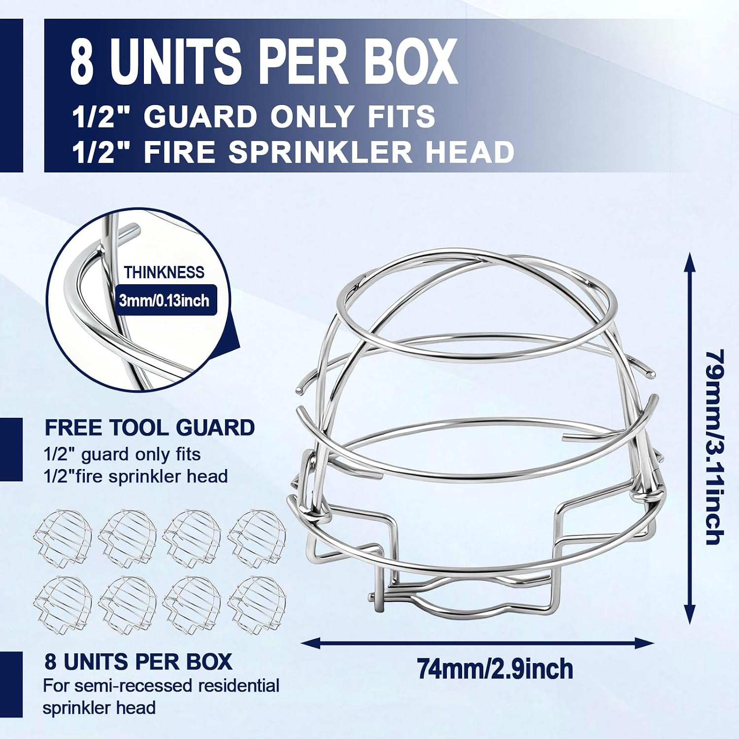 Shimeyao 8 Pack Fire Sprinkler Head Guard Cage Fire Head Protector Cover for 1/2" Recessed Horizontal Sidewall Drywall-Mounted Sprinkler Heads