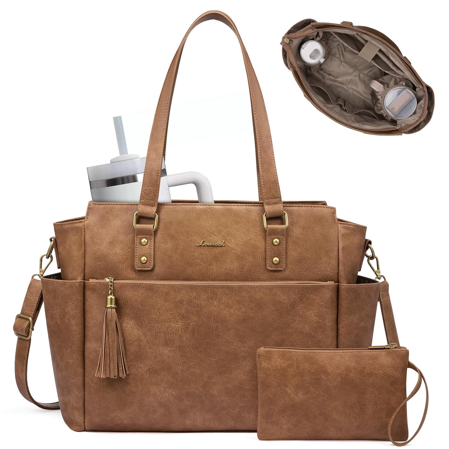 LOVEVOOK Laptop Tote Bag for Women 15 6 Inch Vintage Work Bag with Large Cup Holder Waterproof Computer