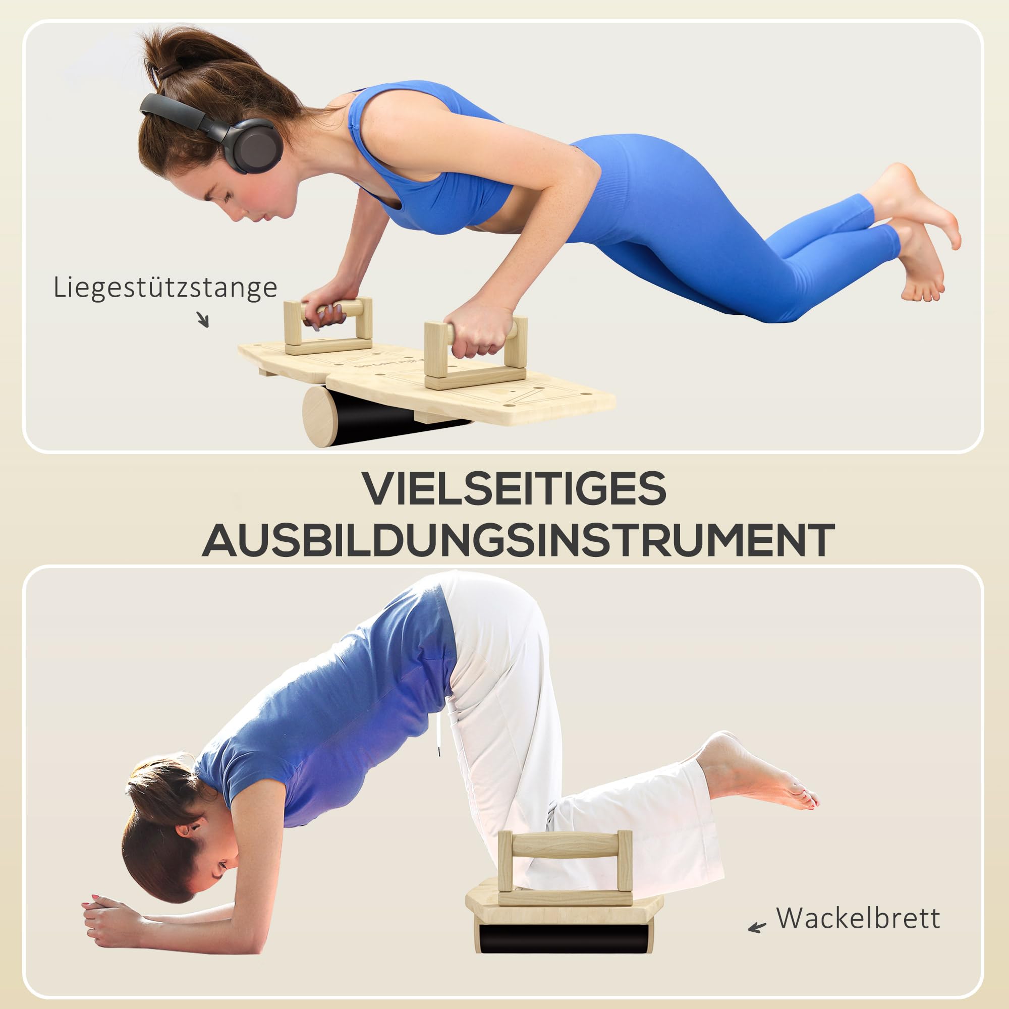 SPORTNOW Liegestützgriffe aus Holz Fitness Parallettes 11 Übungen Natur