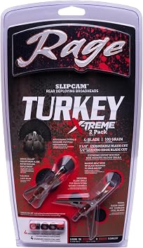 RAGE X-treme Turkey Mechanical Broadheads 100 Grain 2-Blade Shock Collar USA (2-Pack)
