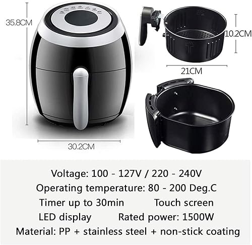 Miniatura 2 de Freidora de aire, horno asador familiar, freidora de aire eléctrica de 1500 W, pantalla táctil digital LED, preajustes para hornear, asar,
