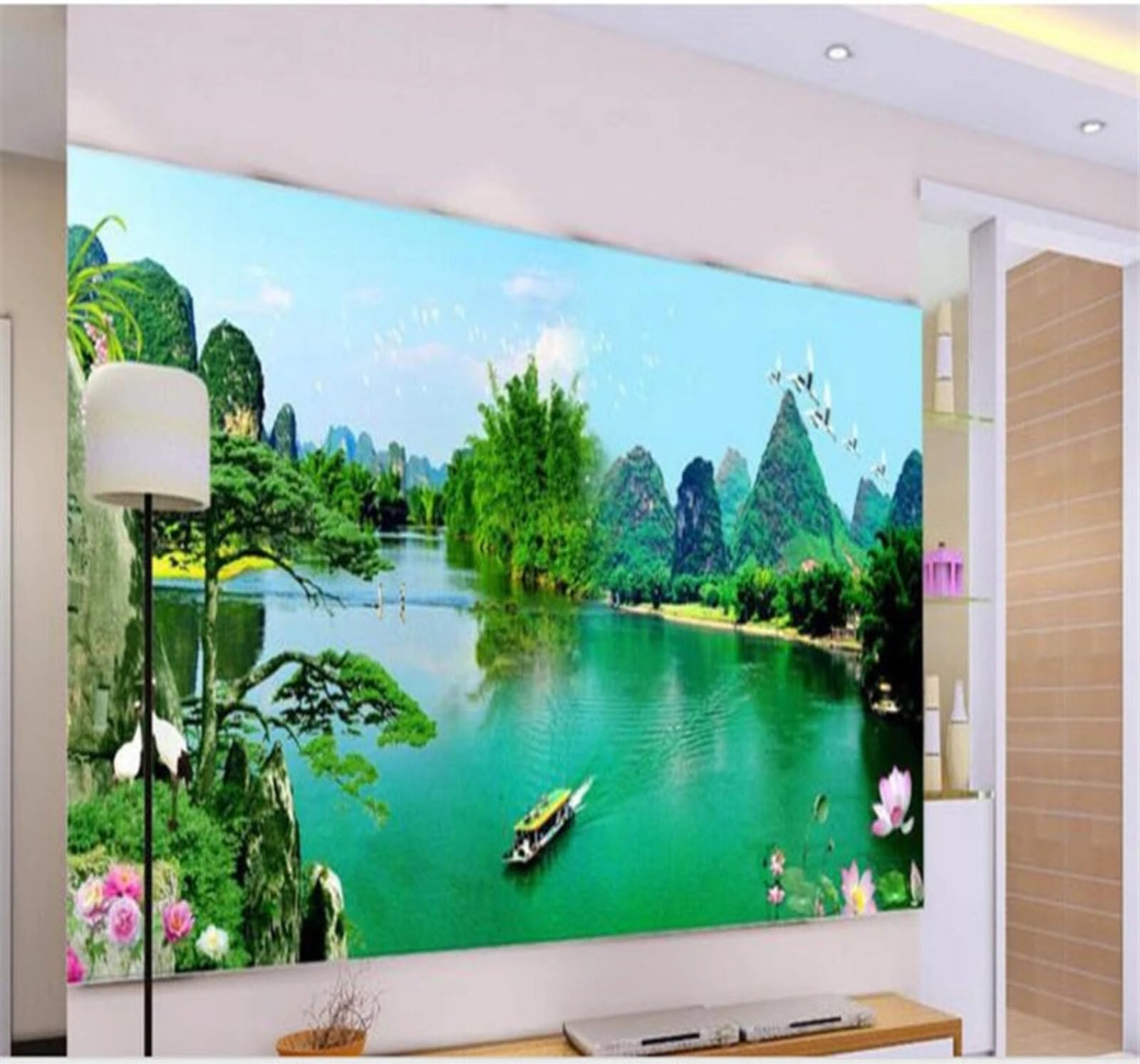 Wallpaper-3D-Xlm 400Cm×280Cm(B×H) Minimalist Fresh Green Landscapes Scenery 3D Wallpaper Easy Install Feature Office Living Room Sofa Bedroom Tv Background Wall Decoration-400Cm×280Cm