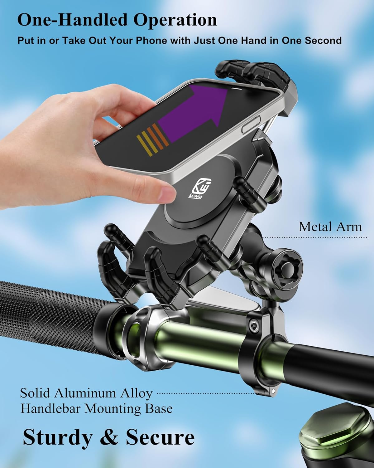 BRCOVAN Anti-Theft Motorcycle Phone Mount Holder with Vibration Dampener & Secure Lock, Adjustable Handlebar Cellphone Clamp for Bike Bicycle Scooter ATV, Fit 5.4-7.2'' Smartphone, Big Phone Friendly - Image 9