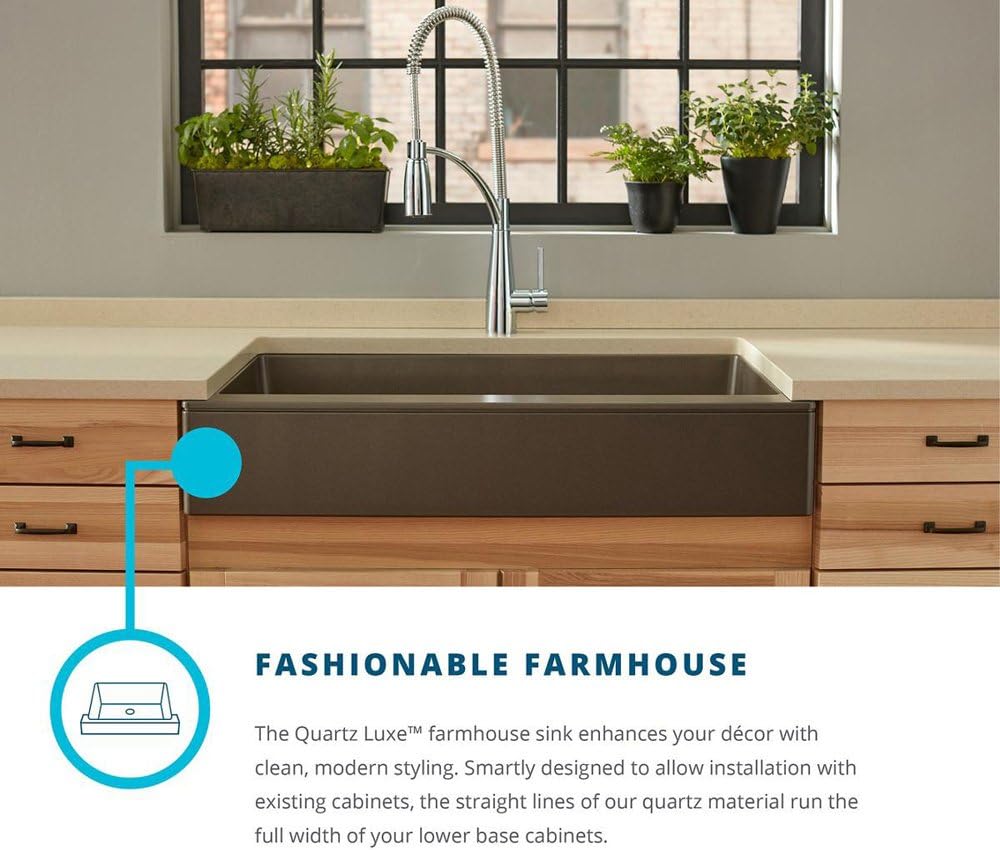 Elkay ELXUFP3620PA0 Quartz Luxe Single Bowl Farmhouse Sink with Perfect Drain, Parchment