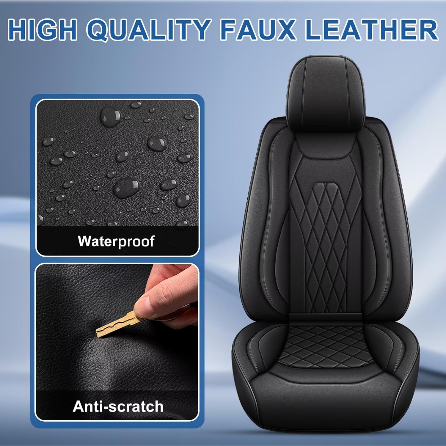 Seat Covers Fit for Hyundai Genesis 2009-2014: Faux Leather Seat Cushion - Front Seat Covers - Non-Slip Waterproof Automotive Seats Covers (2 Front Set, Black)