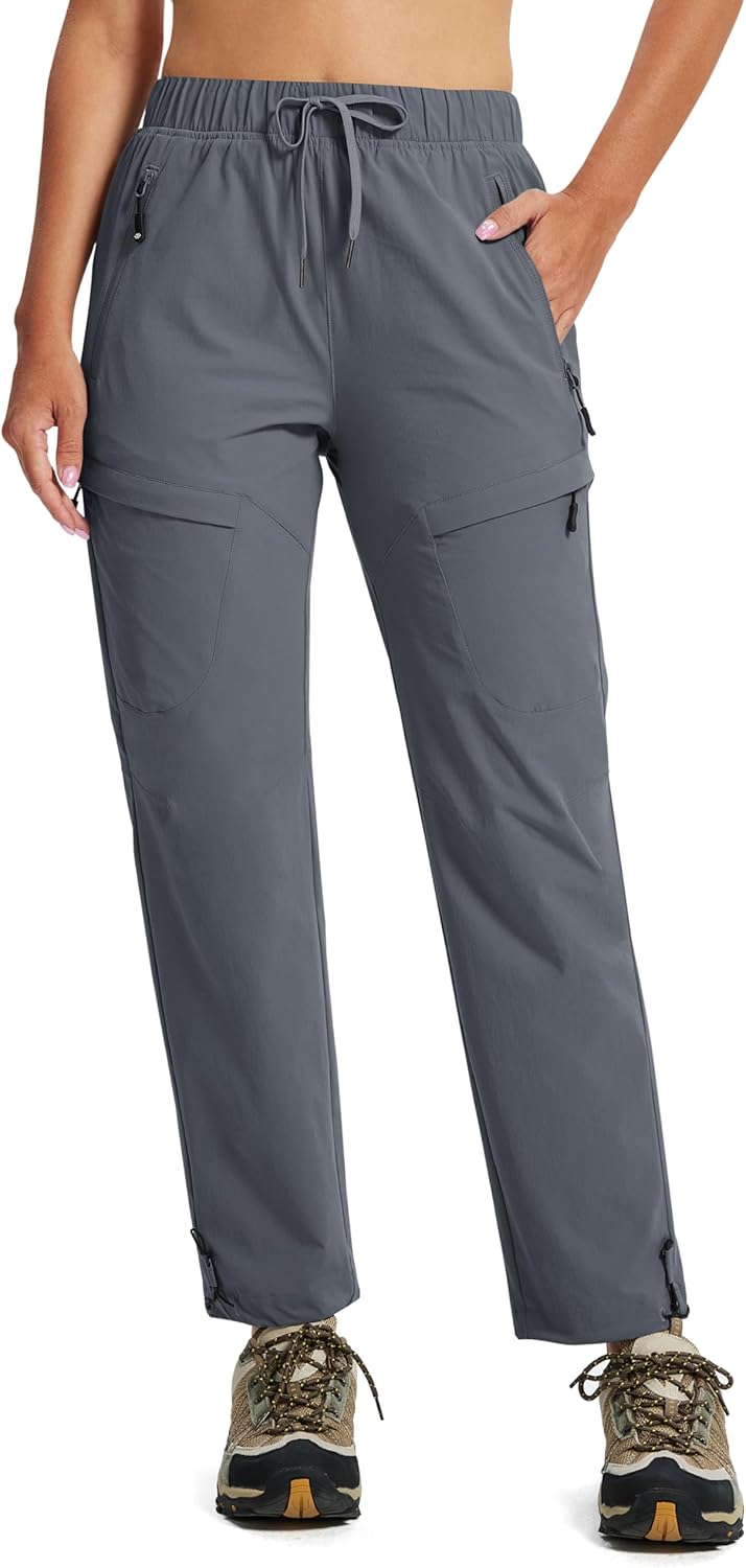 MoFiz Womens Cargo Hiking Pants Water Resistant Lightweight Quick Dry Travel Outdoor Work Trip Pants with Zipper Pockets