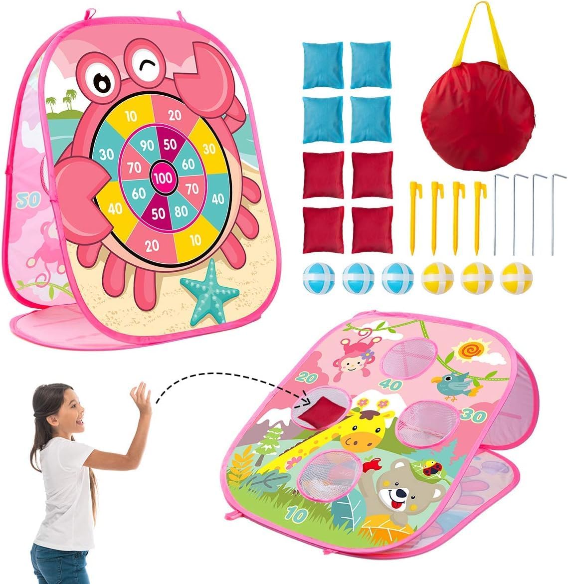 Taylor & Brown Bean Bag Toss Game Outdoor Toys for Kids, Double-Sided Foldable Cornhole Board Backyard Beach Yard for Toddler, Outside Lawn Party Activities Toy Gift for Boys Girls Age 3+
