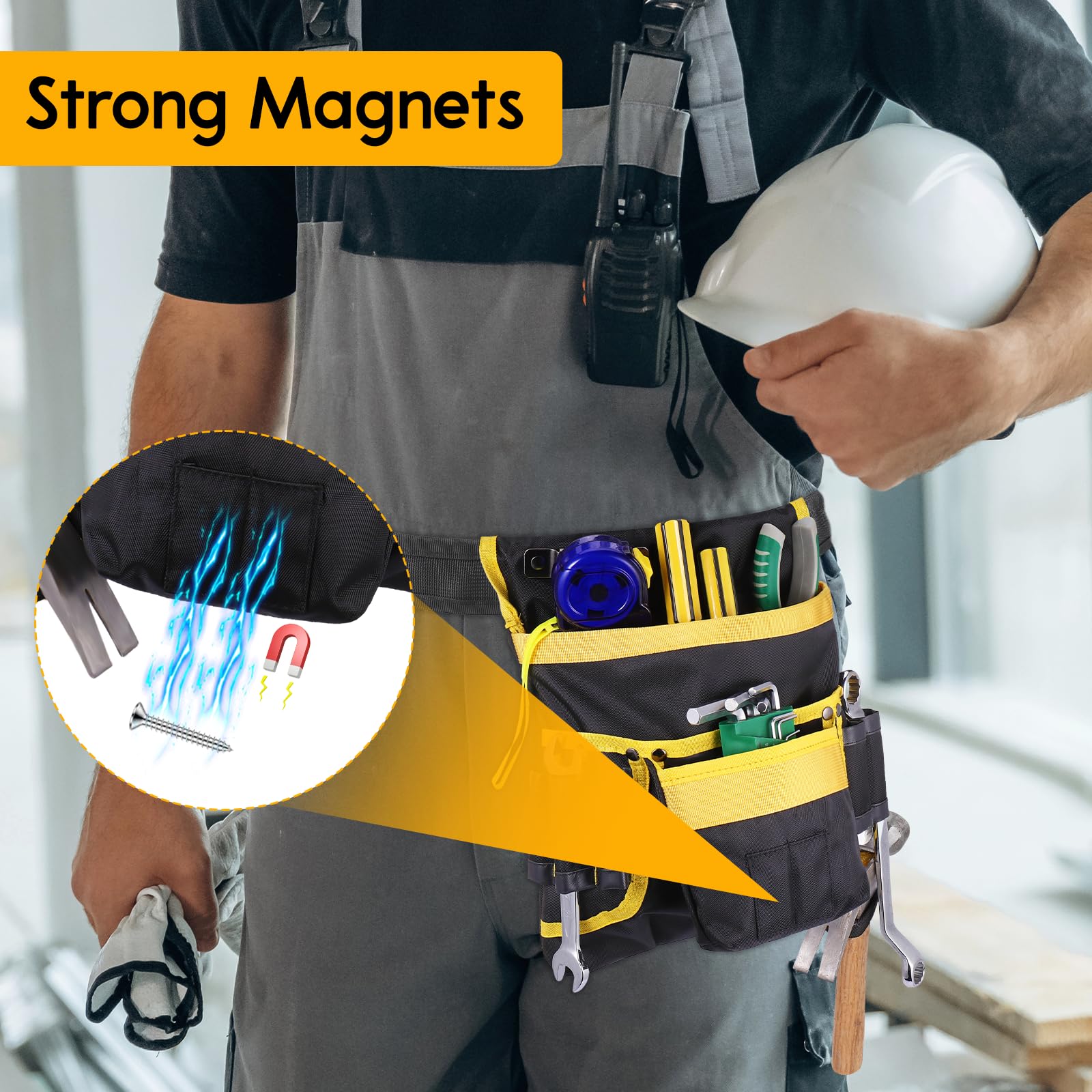 Zocipro Cintura Porta Attrezzi, Magnetiche Cintura Attrezzi da Uomo con 14 Tasche, Regolabili Staccabili Cintura Attrezzi Lavoro per Elettricista, Falegname, Edilizia