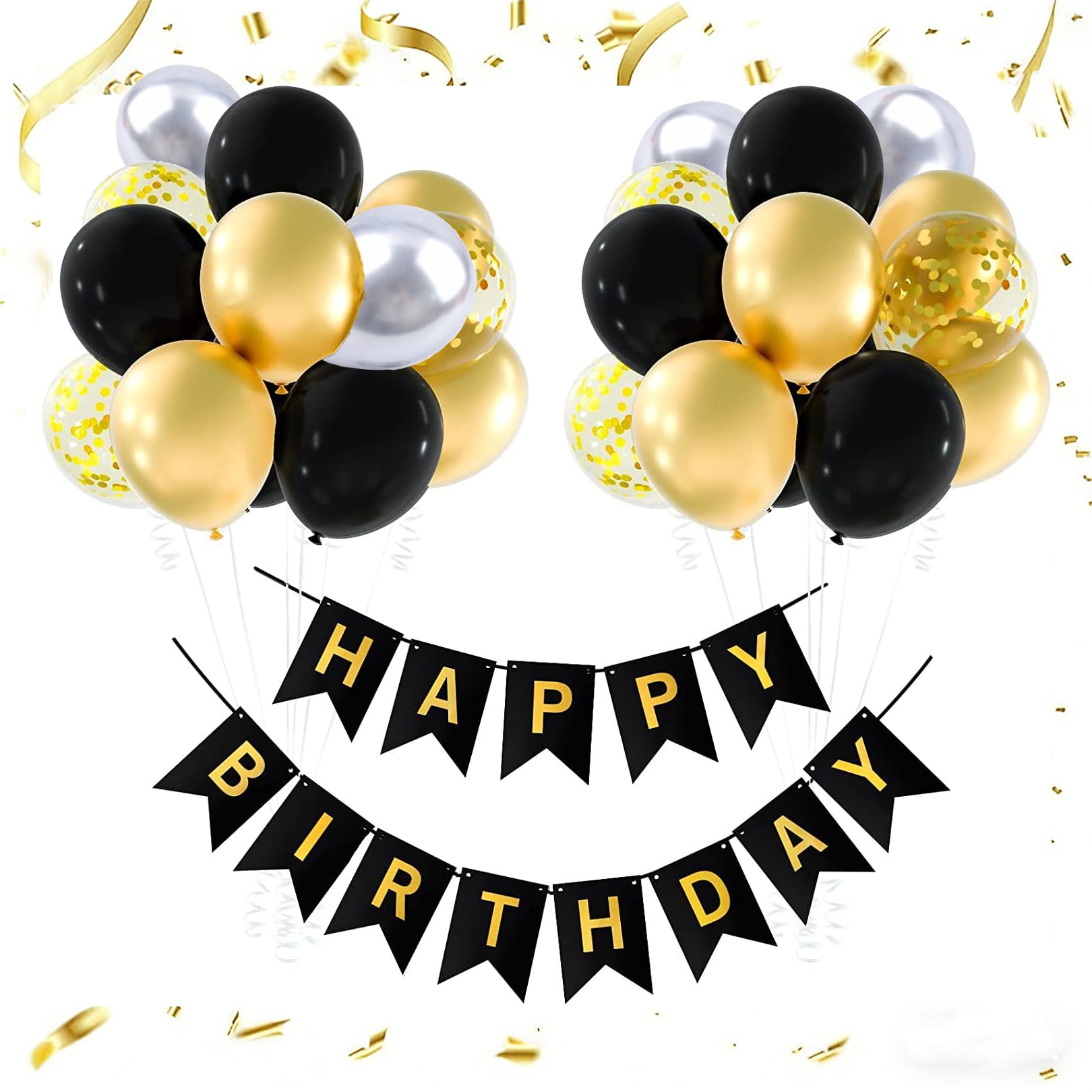 Birthday Decorations,Black Gold Happy Birthday for Party Balloons Banners Decor,Balloon Banner Themed Decoration Perfect Suit Mens Womens and Boys Girls for Take Picture Create Unique Scene Backdrop