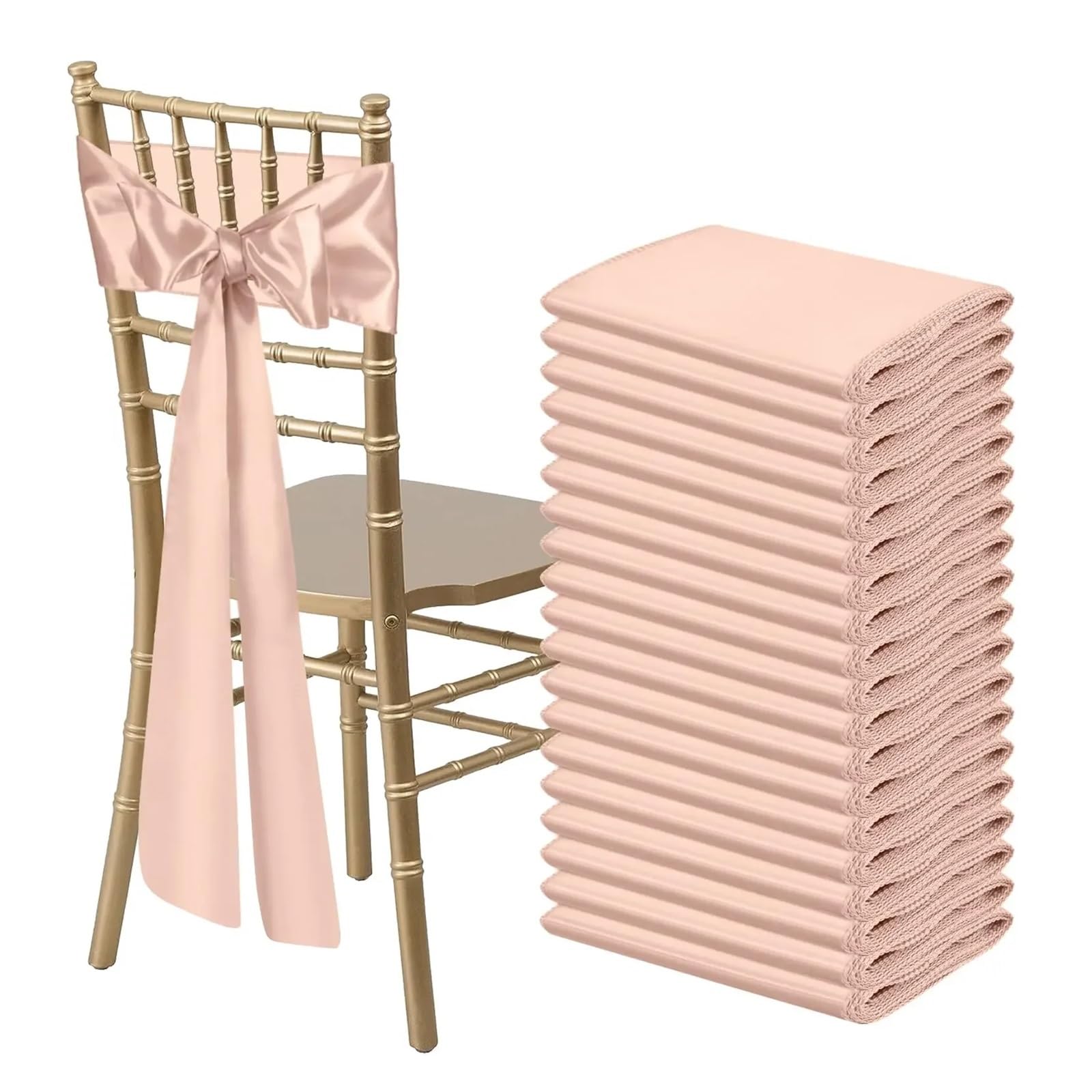 YGSGJSP Chair Sashes 10/50PCS Satin Chair Sashes Bows Universal Ribbon Ties Back Sash for Wedding Party Events Banquets Cover Decoration for Wedding(Champagne pink,50pcs)