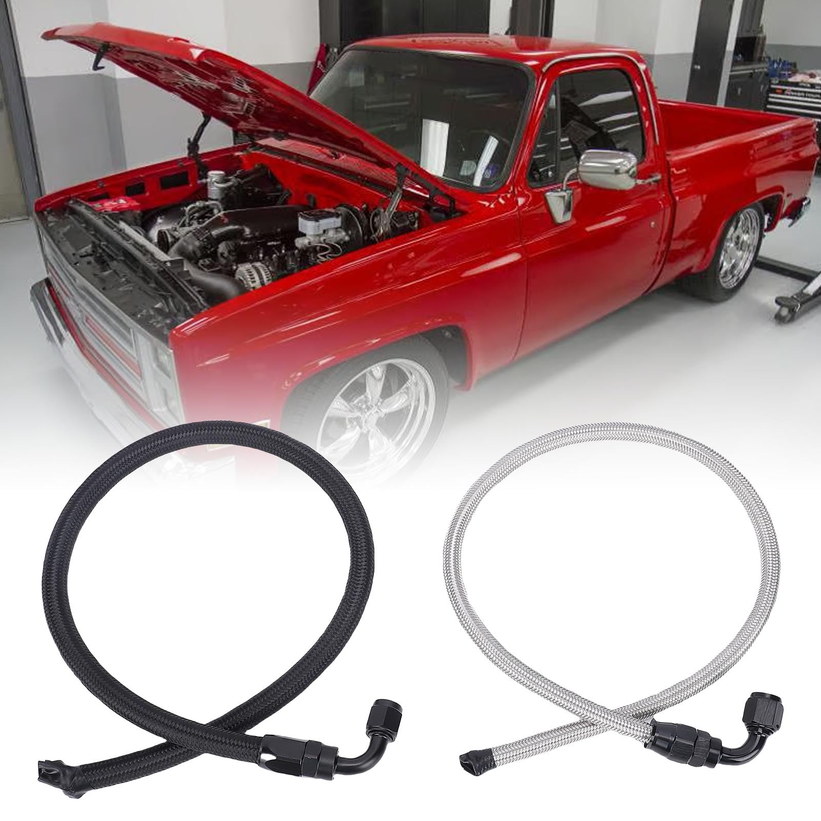 25Inch 6AN Power Steering Pump Hose Kit Replacement for C10 LS Swap Connects Type 2 Pressure Proof Stainless Steel Woven