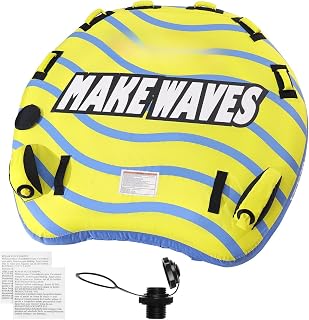 1-3 Rider Towable Tube for Boating - 510 lb Capacity w/Bumper Fins & EVA Handles | Heavy Duty Nylon Cover & Speed Safety Valve - Ideal for Water Sports & Boat Towing