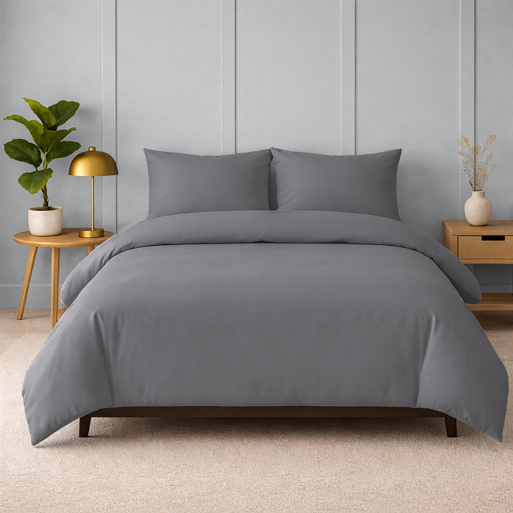 Adore Home Double Duvet Cover Set Charcoal Grey Plain Dyed Microfibre Bedding Soft Easy Care All Season Includes Pillowcases