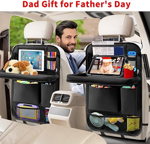 Miniatura 2 de Organizador de asiento trasero de automóvil con soporte para tableta, 6 bolsillos de almacenamiento, bandeja de mesa plegable, protectores de