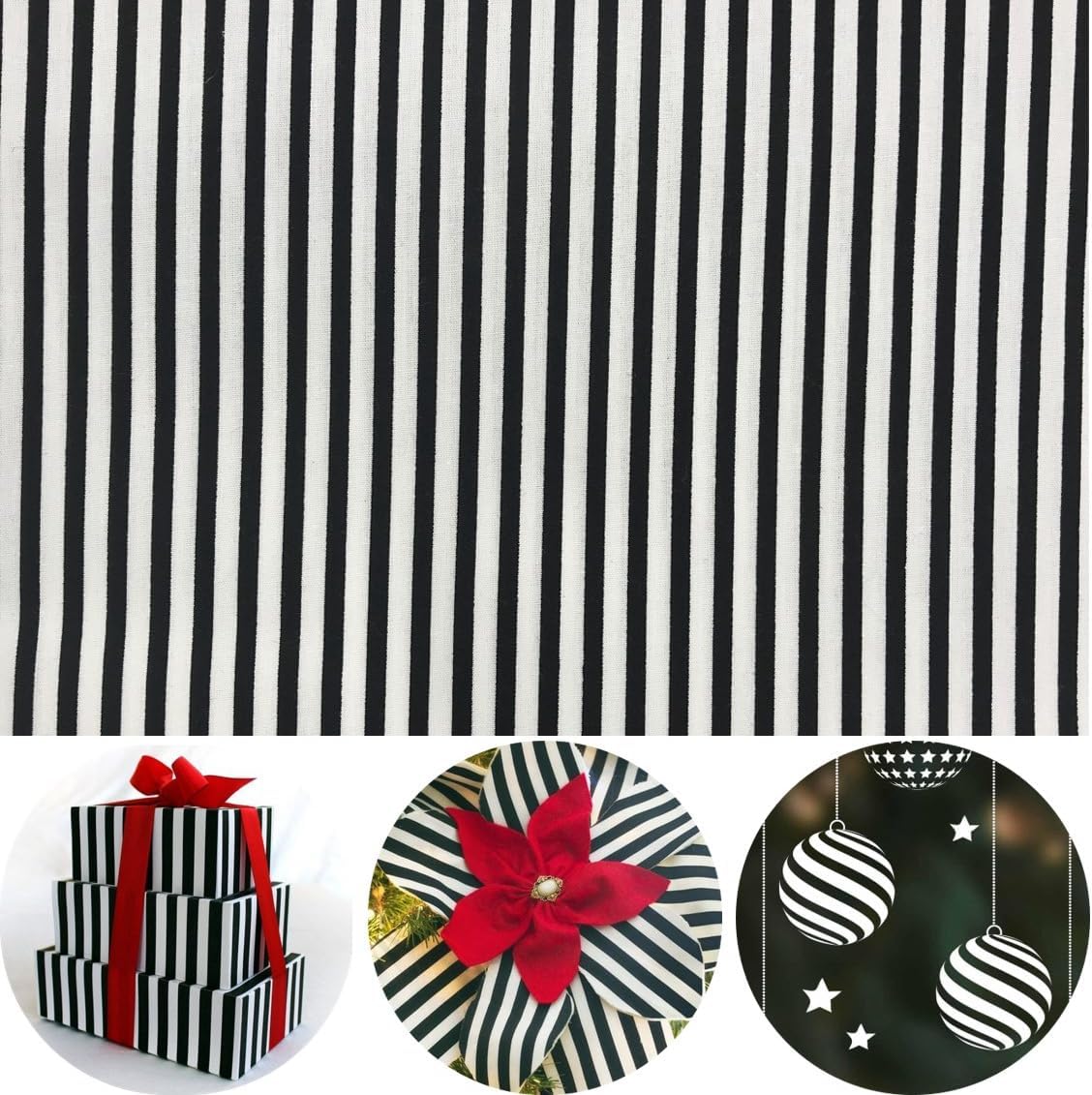 60 x 144 Inch Black White Striped Fabric Printed Shirting Poplin for Sewing Summer Shirt Dress Patriotic Backdrop Party Bunting Christmas Project