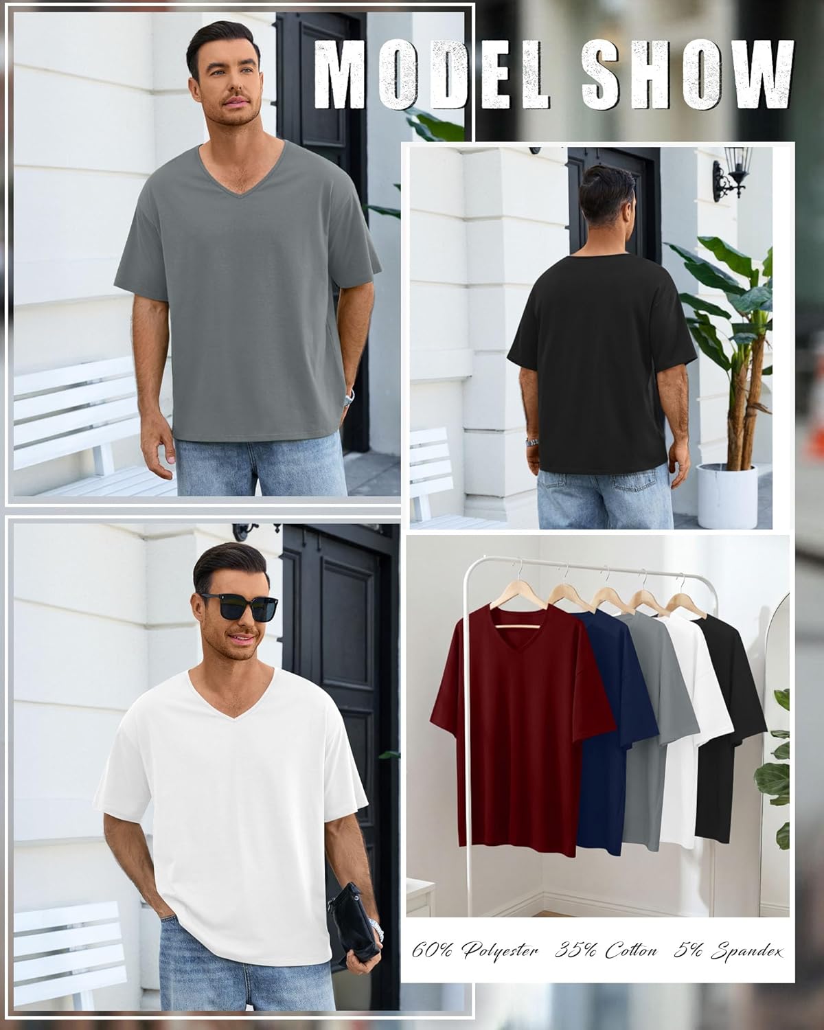Neer 5 Pack Men's Oversized T Shirts V Neck Short Sleeve Soft Shirts Casual Basic Tee Loose Workout Solid Tops - Image 5
