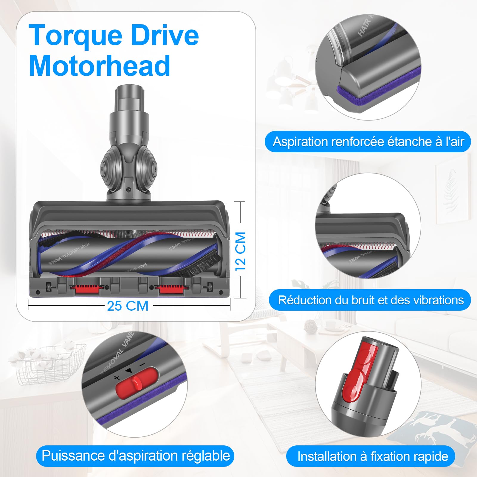 V11 Brosse High Torque pour Dyson V11 V15 V10 V8 V7 | Accessoires de Tête de Brosse, Anti-Enchevêtrement, Adaptés Aux Tapis et Aux Sols Durs