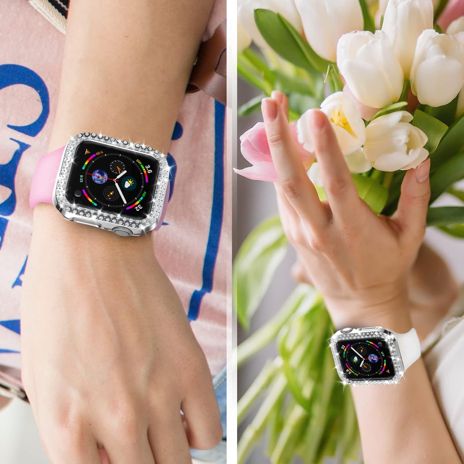 Rc-Z Apple Watch Series 9/8/7 41mm Bumper Bling Case, 12-Pack Women Glitter Diamond Rhinestone Protector Frame for iPhone Watch iWatch Accessories