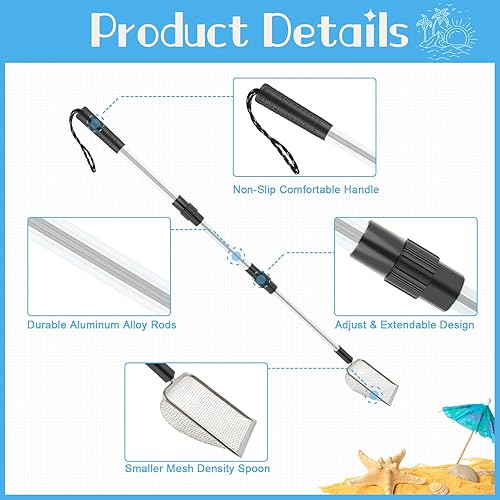 Miniatura 5 de POILKMNI 2 piezas de tamiz de dientes de tiburón, tamiz de arena de playa, cuchara de arena para pala de playa, herramienta de tamiz para recoger