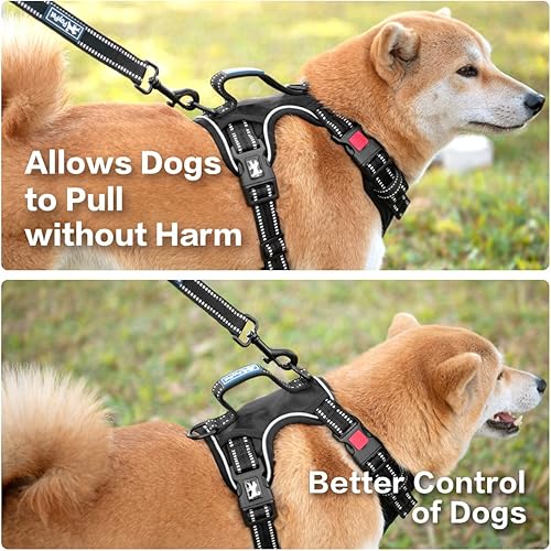 Miniatura 5 de PoyPet Arnés para perro sin tirones, chaleco reflectante con clip frontal sin estrangulamiento, mango vertical acolchado suave, 3 accesorios para