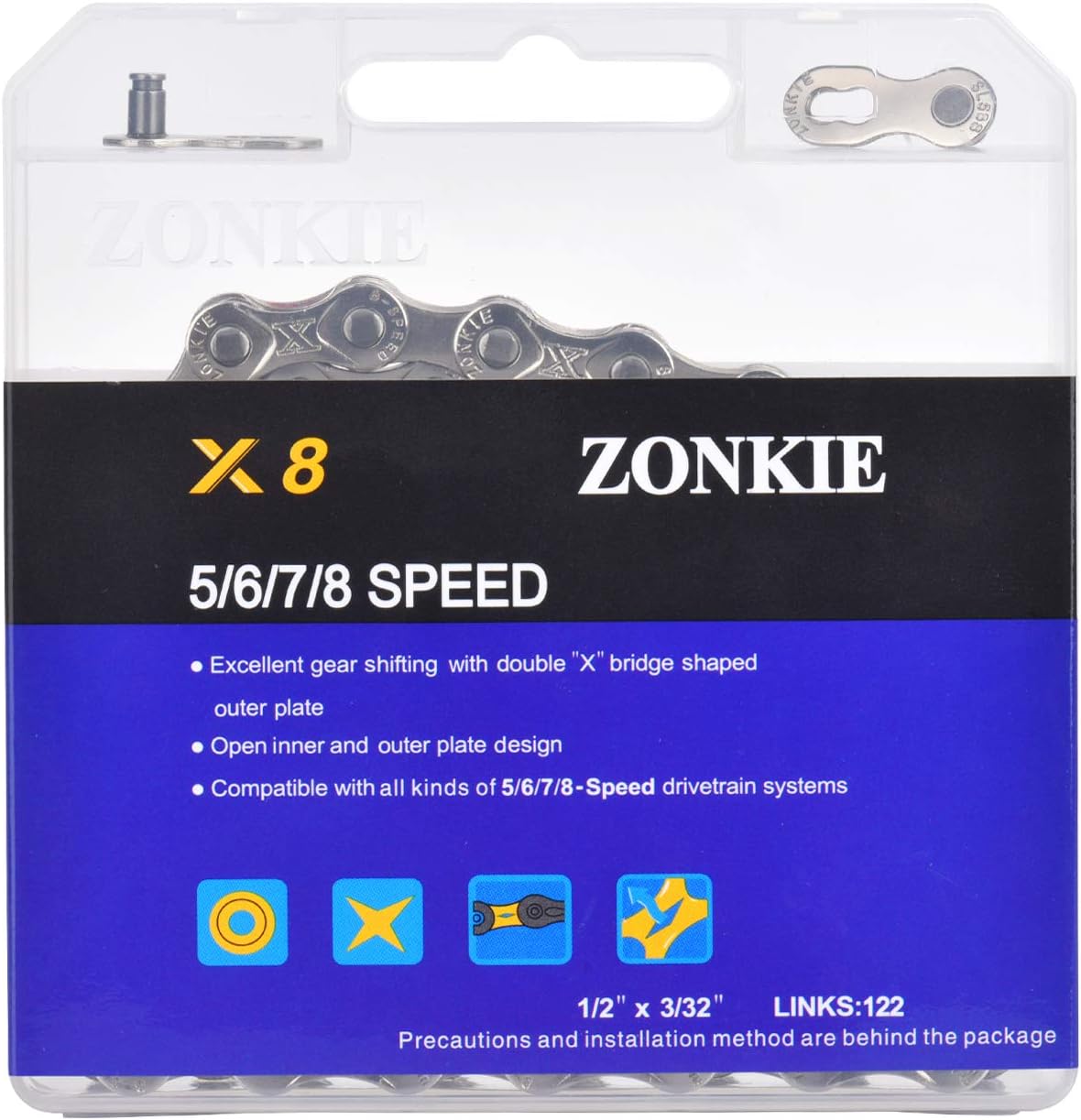 5/6/7/8 Speed Bike Chain 1/2 x 3/32 Inch 122 Links