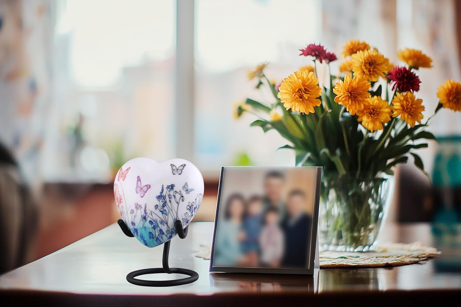 Butterfly Meadow Heart Keepsake Urn – Small Heart-Shaped Urn for Human Ashes – Elegant White Memorial Urn with Colorful Butterflies & Wildflowers – Tribute Keepsake for Men & Women (Heart Keepsake)