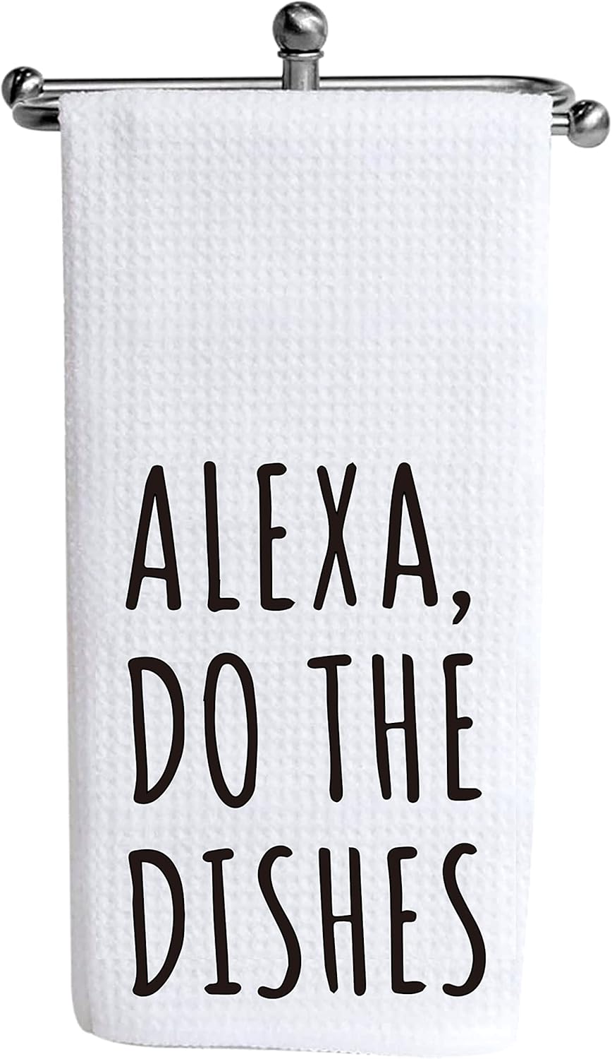 ZAKSEM Alexa Do The Dishes Funny Kitchen Towels, Flour Sack Towel