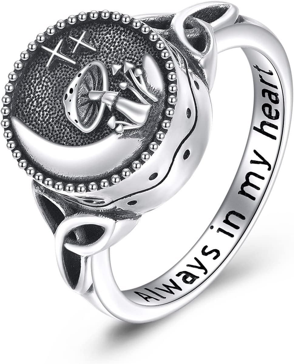WINNICACA Urn Rings for Ashes for Women Cremation Ring Sterling Silver Mushroom Urn Ring Cremation Rings Ring for Ashes for Women Memorial Rings for Women Gifts for Her Mom