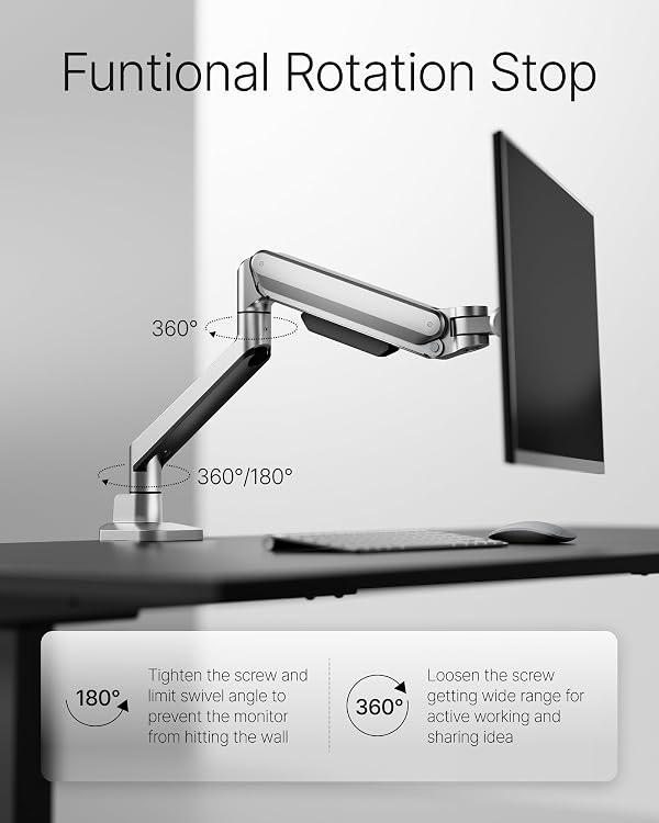 monTEK Deluxe Monitor Arm for 17 to 40 Inch Curved Screens with Cable Management Aluminum Fully Adjustable Single Monitor Arm with Clamp/Grommet, Quick Release Plate,75x75/100x100 VESA by monTEK - Image 5