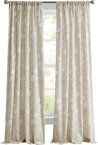 Miniatura 5 de DKNY Cortinas florales de diente de león para ventana de sala de estar, par de paneles con bolsillo para barra, 84 pulgadas, lino