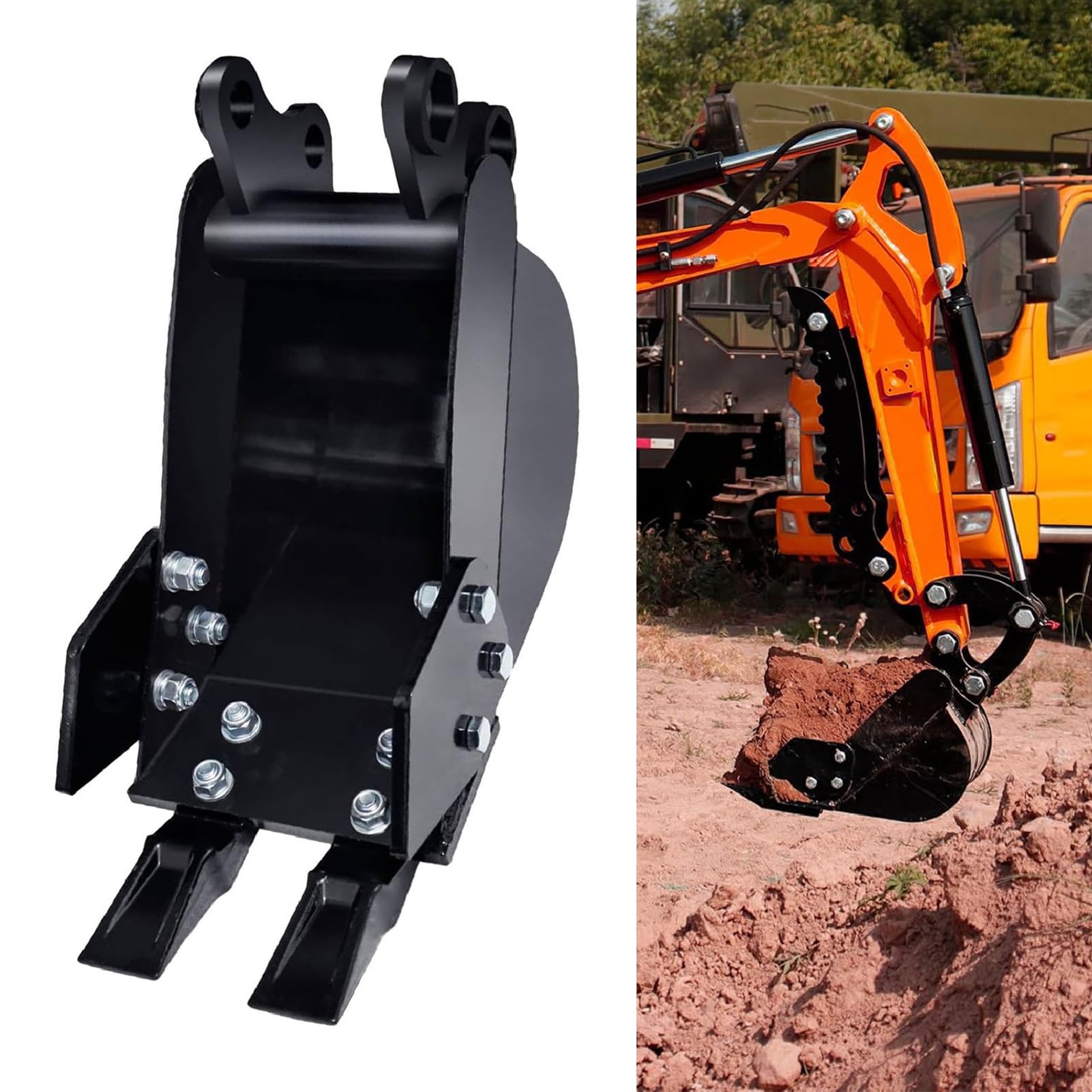 Minibaggerlöffel, 200 Mm/7,87 Zoll Schmaler Grabenlöffel, Minibaggeranbau-Grablöffel, Spannweite: 90 Mm, Lochdurchmesser: 25 Mm, Mittlerer Radstand: 90 Mm【Ohne Stift】