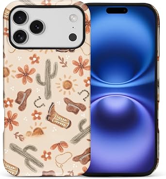 ZHEGAILIAN Case Compatible with iPhone 17 Pro Max,Hybrid 2-Layer Hard Shell for Girl Boy Women Men,Denim Boots Cactus