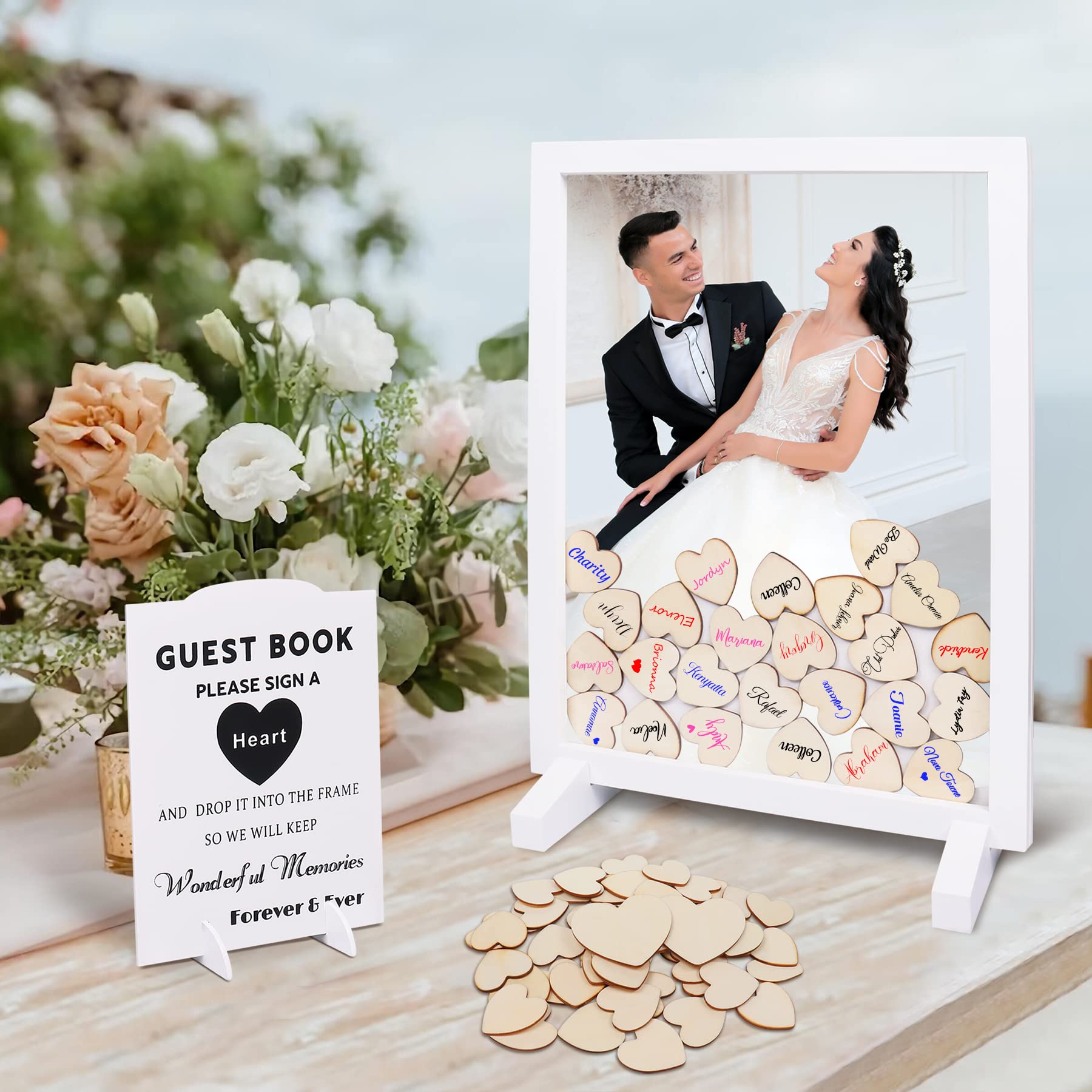 Fortuning's JDSWedding Guest Book Alternative, Rustic Wedding Decorations for Reception, 80Pcs Heart Signs with Pen for Wedding, Baby Shower Anniversary Guest Registry