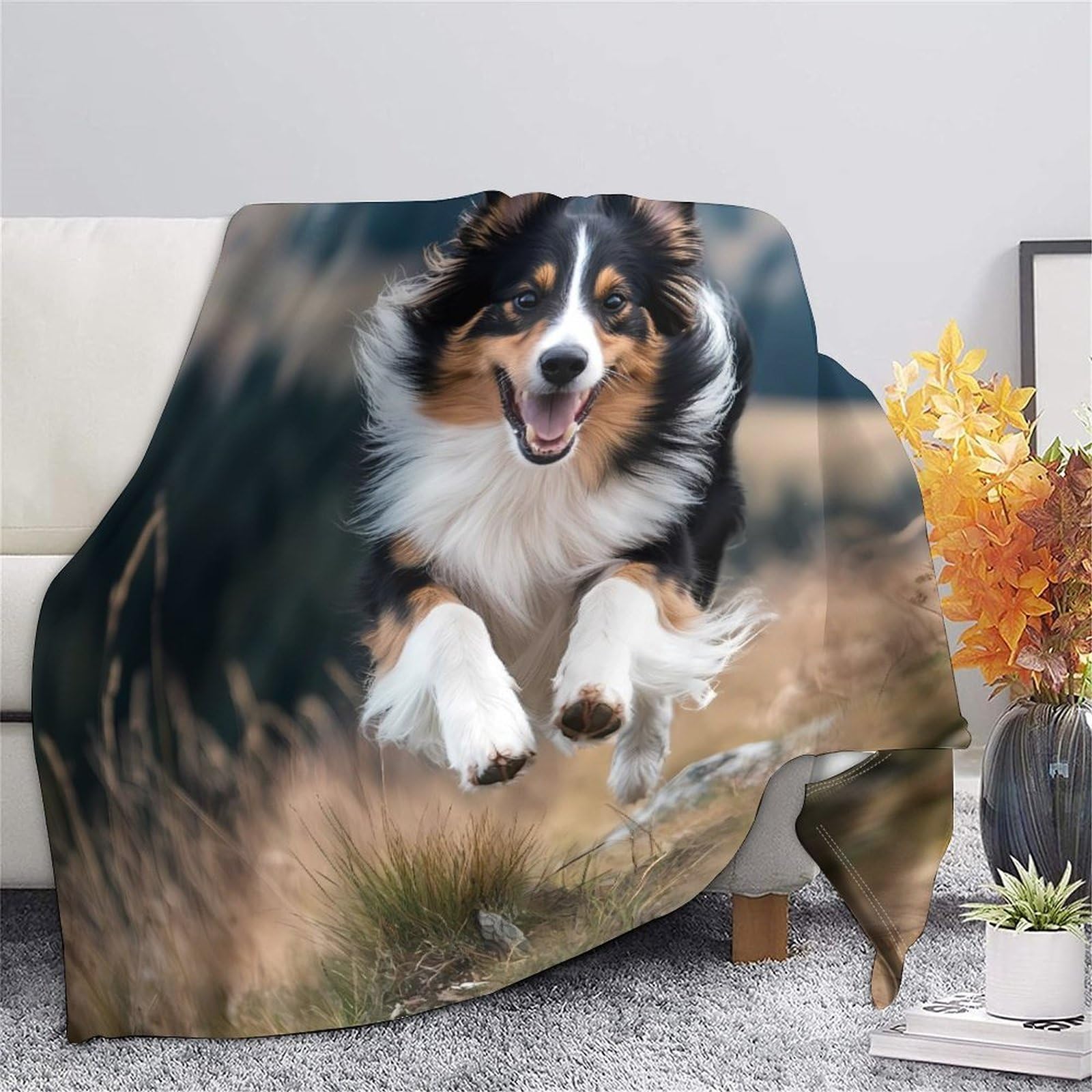 stampa 3D Happy cane running coperta da viaggio microfibra biancheria da letto compatta plaid da viaggio leggero per giovani amanti dei viaggi all'aperto adventure 80×90inch(200x230cm)