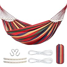 Double Hammock,2 Person Portable Camping Hammock Bed with Anti Roll Balance Beam & Tree Straps,550lbs Capacity for Porch Garden Patio Backyard Indoor Outdoor Red